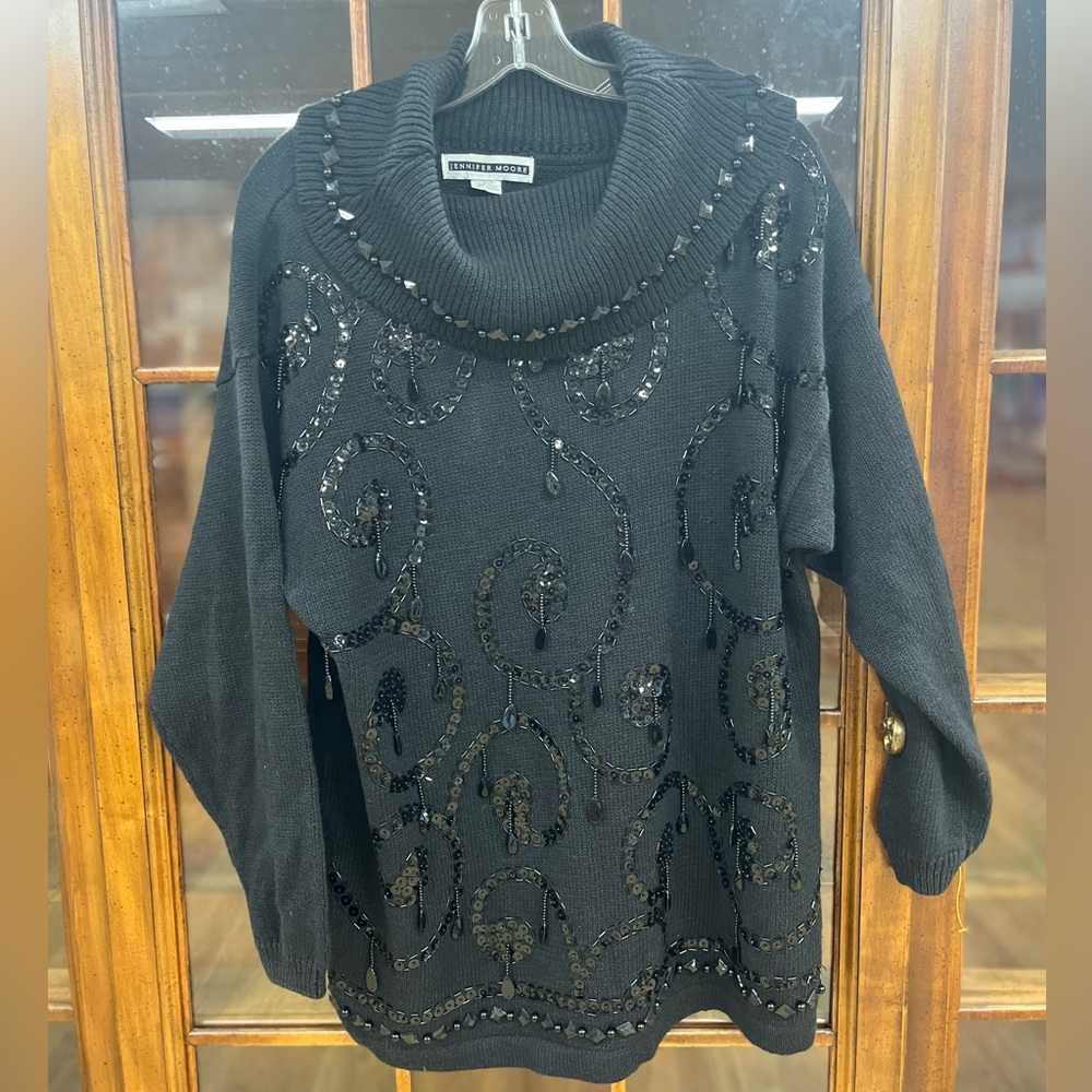 Jennifer Moore black sweater with decorative front L